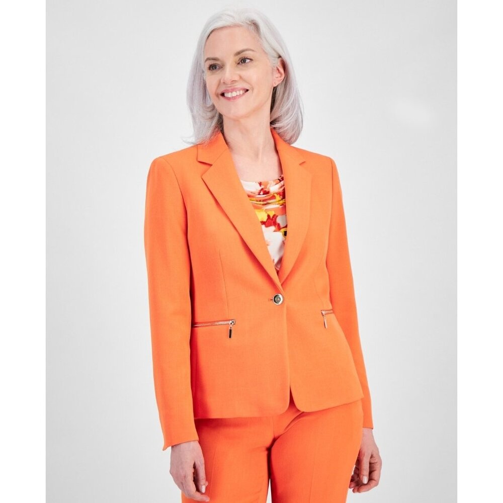 Kasper Petite Zip-Pocket One-Button Blazer Orange Size 10P MSRP $119